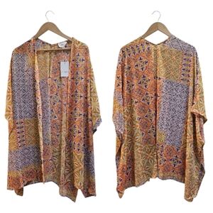 Heyson Colorful Patchwork Kimono Cardigan L Yellow Purple Orange Beachy Vacation